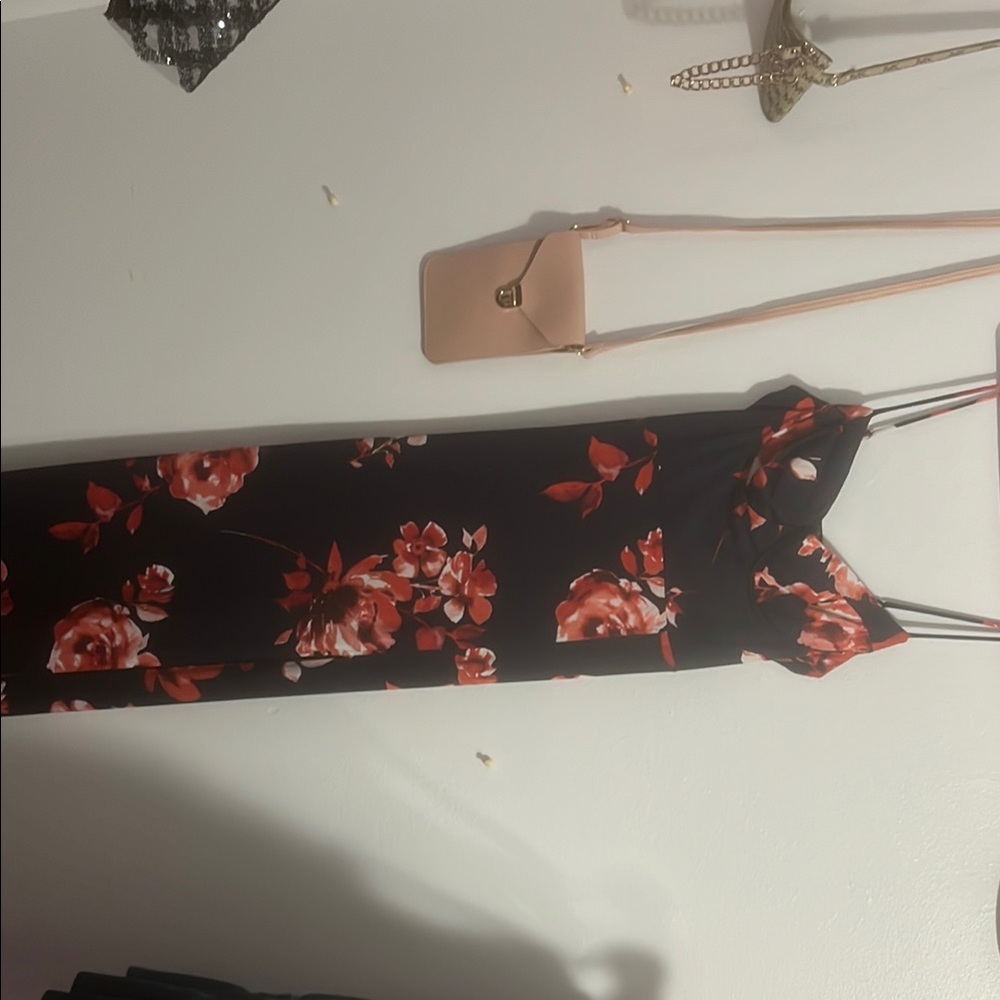 Floral Black and Red Dress